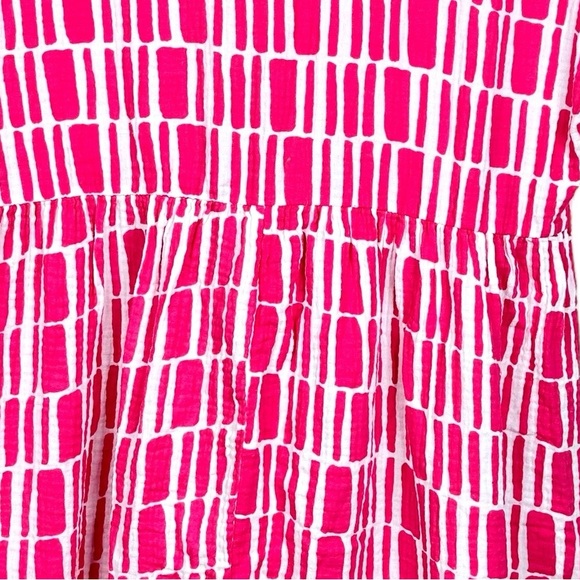 Michelle McDowell Gauze Babydoll Dress Pink White Geometric Print Crochet Lace - Picture 6 of 11